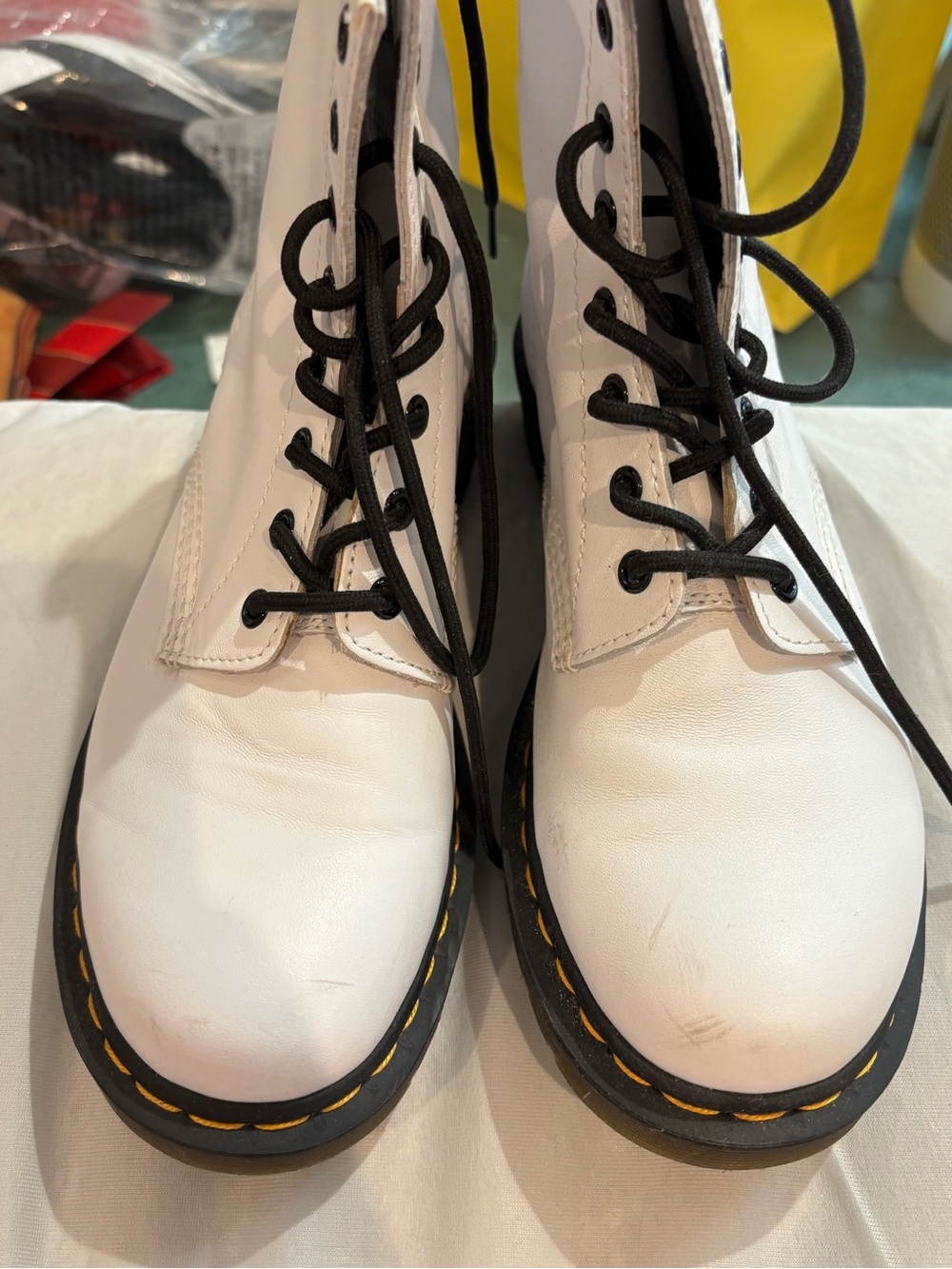 Dr. Martens White Lace-Up Women's Combat Boots with Black Laces Size 10